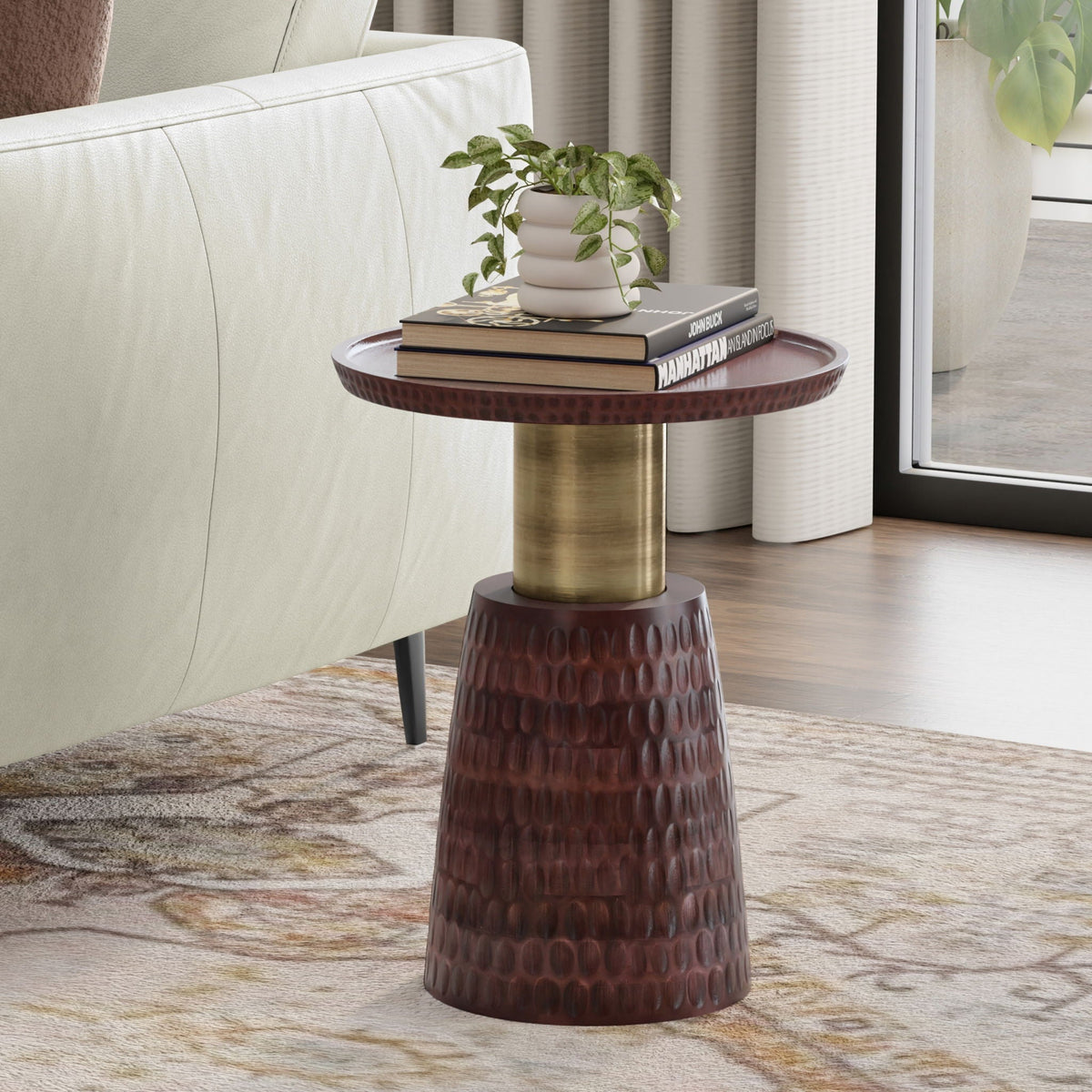 Fluted Wood Side Table
