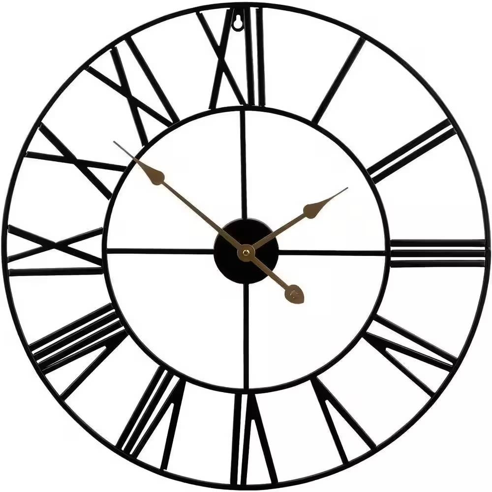 24-Inch Black & Gold Roman Numeral Wall Clock