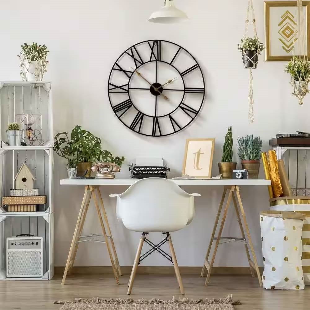 24-Inch Black & Gold Roman Numeral Wall Clock