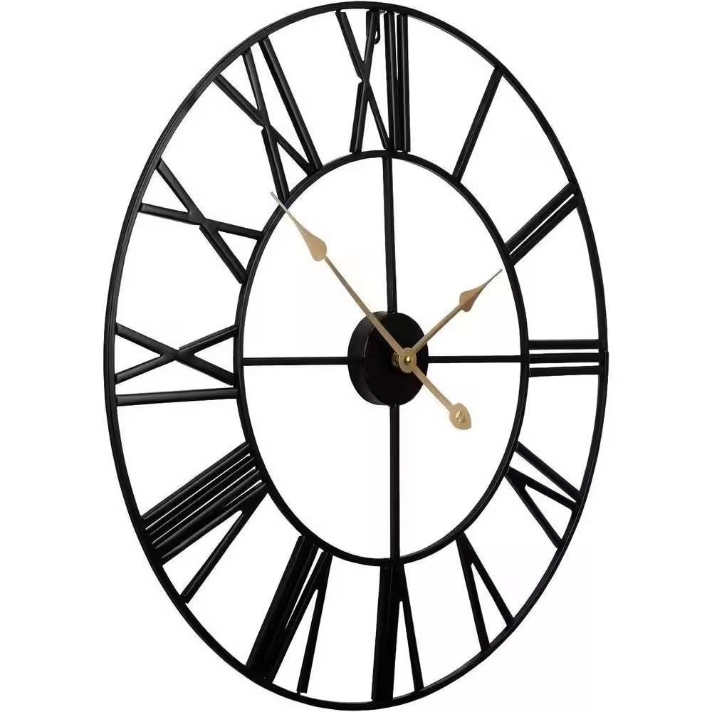 24-Inch Black & Gold Roman Numeral Wall Clock
